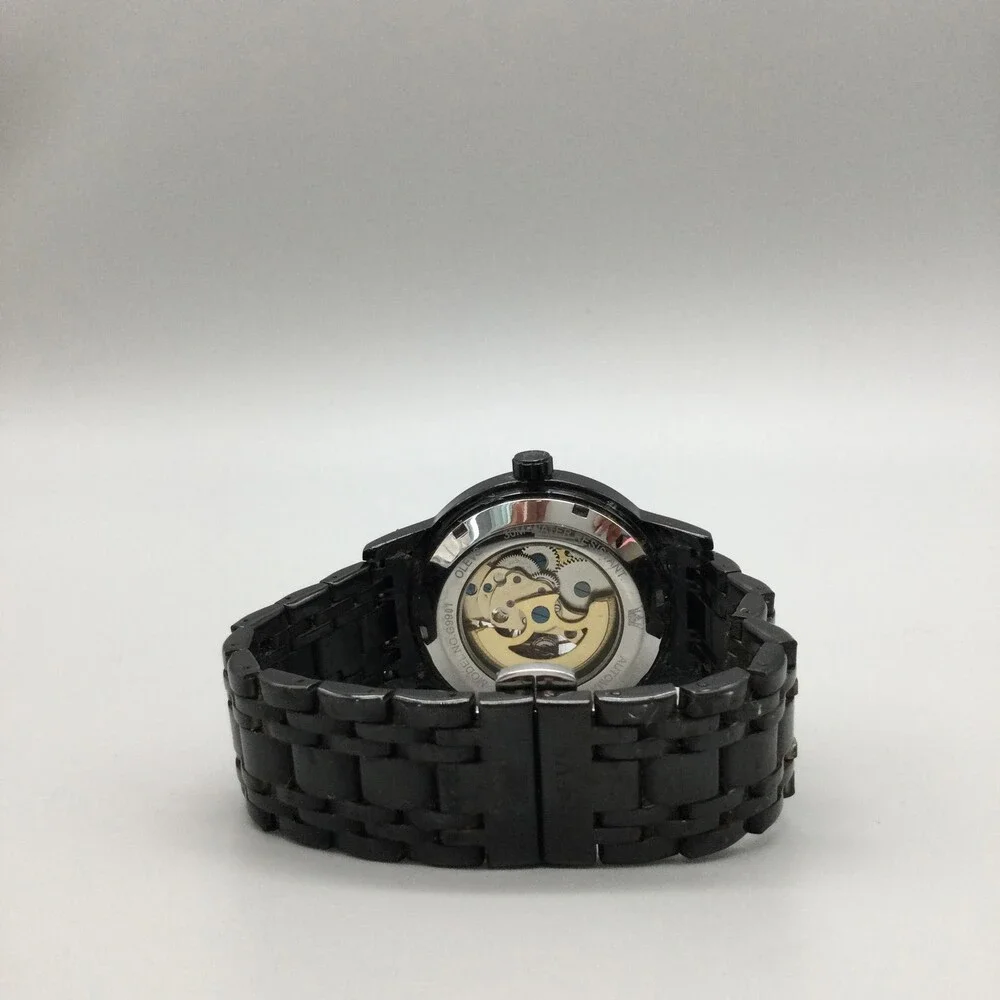 OLEVS G9901 Mens Watch 41mm Black Gold Tone Skeleton Stainless Automatic 7.25